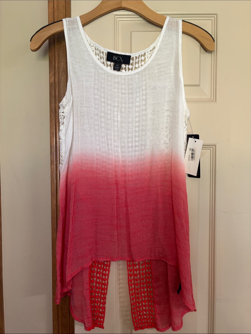BCX White to Pink Ombre Crochet-Back Tank